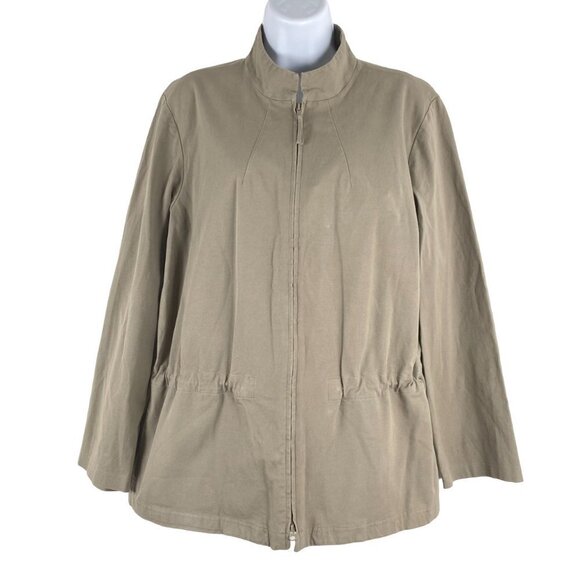 Eileen Fisher Jacket Full Zip Cotton Spandex Beige‎ Khaki Women's Large Flawed - Picture 1 of 11